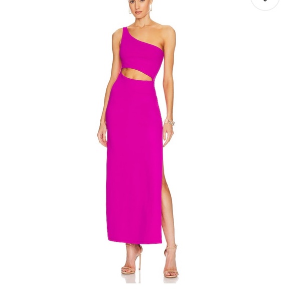 Revolve Susana Monaco One Shoulder Midi Dress Magenta M - Picture 3 of 12